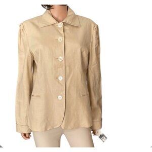Lauren Ralph Lauren Women's Tan Linen Long Sleeve Jacket Blazer Size 12P